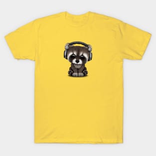 Cute Baby Raccoon Deejay Wearing Headphones T-Shirt